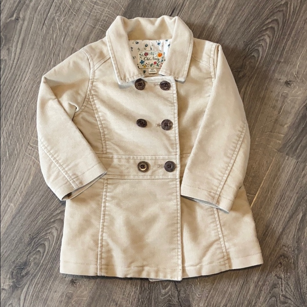 Floral lined tan cotton pea coat